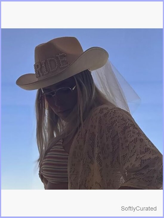 Vintage Cowboy Hat with Veil Rhinestone Bride Logo main image 6